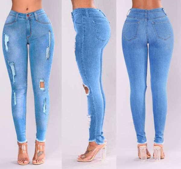Women's jeans with ripped stretch denim feet pants OL721347