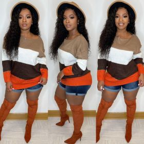 Casual Color Striped Long Sleeve Sweater UMY059