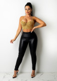Sexy European and American Slim Hot Rhinestone Solid Color Top SK6019