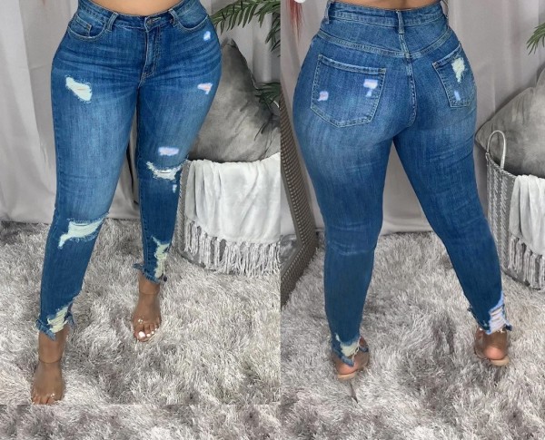 Ripped stretch denim pants slim pants women's jeans OL721339