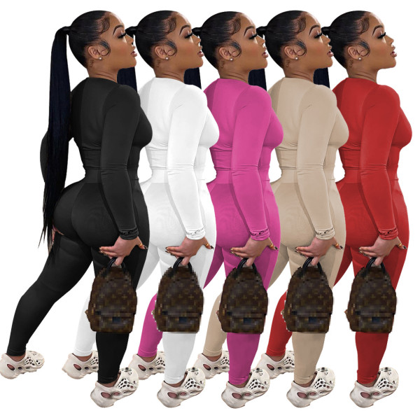 Women's autumn and winter elastic brushed fabric suit sexy U-neck long-sleeved trousers two-piece female W8240-1