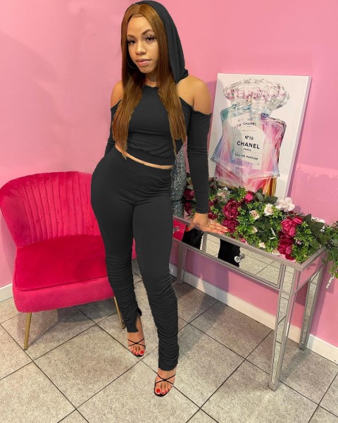 Sexy strappy split pleated trousers hooded suit L21907