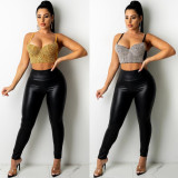 Sexy European and American Slim Hot Rhinestone Solid Color Top SK6019