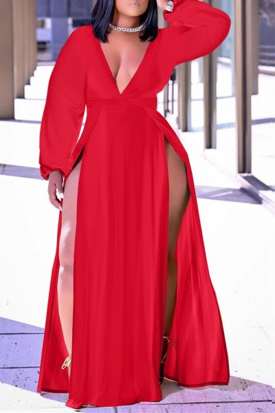 Women's sexy casual style long-sleeved V-neck long-sleeved dress H2296