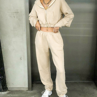Autumn and winter women's new sexy cropped umbilical waist short sweater casual trouser suit women K21S07451
