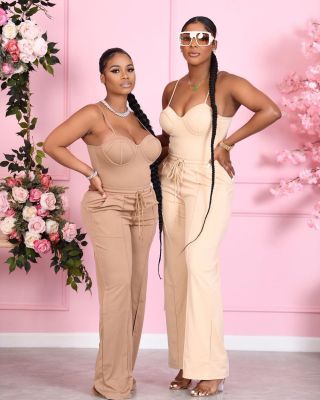 New women's camisole three-dimensional wide-leg suit with drawstring CY1345