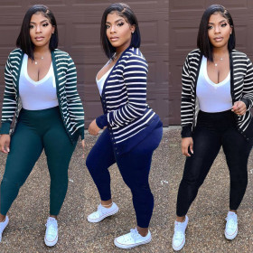 Fashion striped buttoned cardigan trousers two-piece suit AN5230