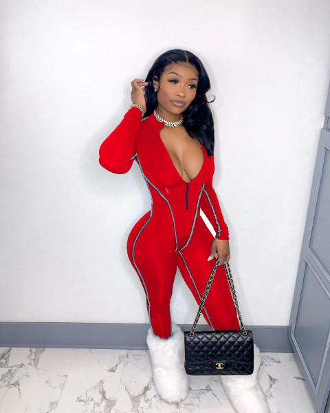 2021 autumn and winter new fashion women's solid color black red blue long-sleeved one-piece pants trend HS1011