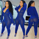 Fall/Winter Fashion Women's Solid Color Mesh Long Sleeve 3-Color Jumpsuit ALS266