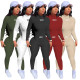 Letter Embroidered Long Sleeve Trousers Turtleneck Set Solid Color Hole Strip Two-piece Set W8242