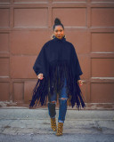Fashion solid color long-sleeved fringed top VK2210