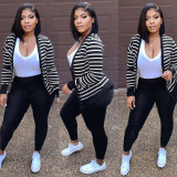 Fashion striped buttoned cardigan trousers two-piece suit AN5230