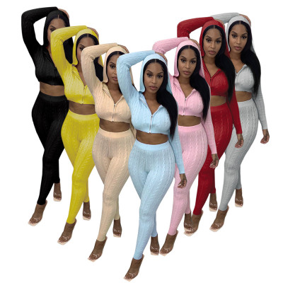 2021 autumn and winter hot style knitted hoodie solid color two-piece sweater EQ229