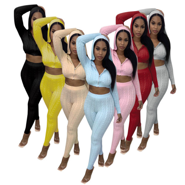 2021 autumn and winter hot style knitted hoodie solid color two-piece sweater EQ229