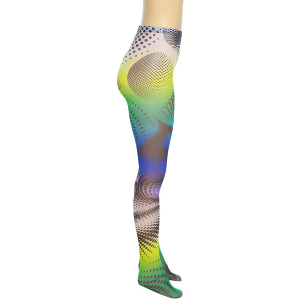 2021 autumn women's new sexy mesh see-through digital printing high-waist tight-fitting casual pants K21P05544