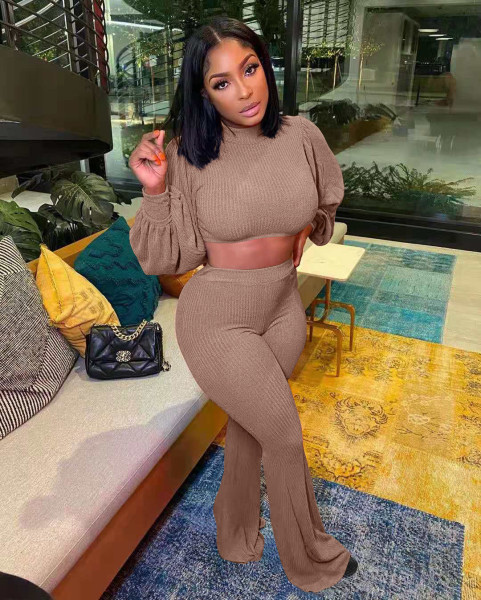 Women's clothing autumn and winter wool knitting lantern sleeve bell bottom trousers suit L270