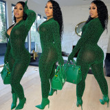 Fall/Winter Fashion Women's Solid Color Mesh Long Sleeve 3-Color Jumpsuit ALS266