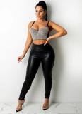 Sexy European and American Slim Hot Rhinestone Solid Color Top SK6019