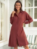 Autumn long solid color shirt loose casual long-sleeved dress TH556