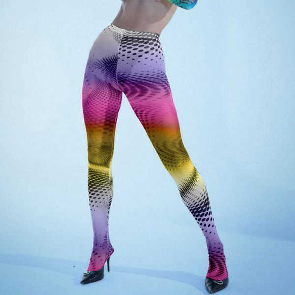 2021 autumn women's new sexy mesh see-through digital printing high-waist tight-fitting casual pants K21P05544