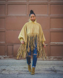 Fashion solid color long-sleeved fringed top VK2210