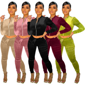 Velvet fabric pocket zipper leisure sports suit L268