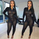 Fall/Winter Fashion Women's Solid Color Mesh Long Sleeve 3-Color Jumpsuit ALS266