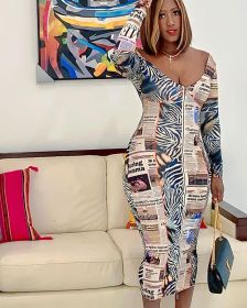 Sexy zipper print one-piece dress nightclub outfit VS10030