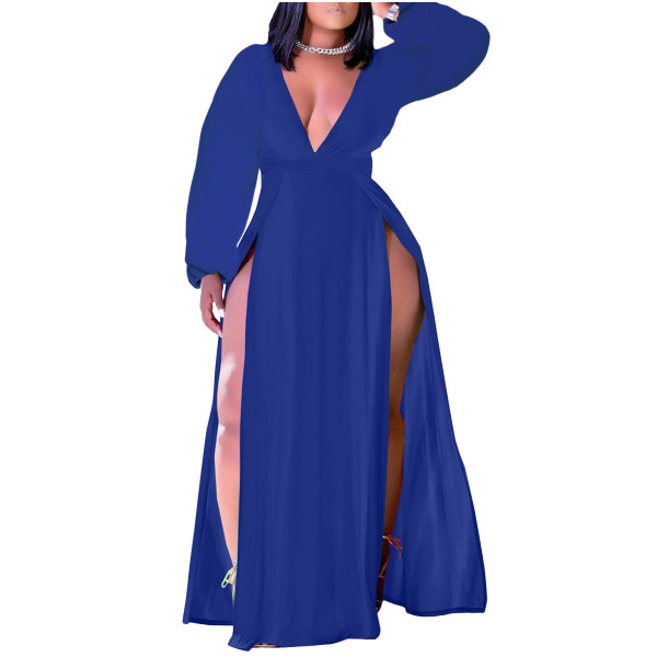 Women's sexy casual style long-sleeved V-neck long-sleeved dress H2296
