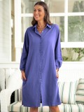 Autumn long solid color shirt loose casual long-sleeved dress TH556