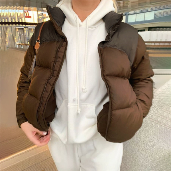2021 autumn and winter new women's fashion stand-up collar contrast stitching slimming thin street shooting thick padded jacket women K21L06218
