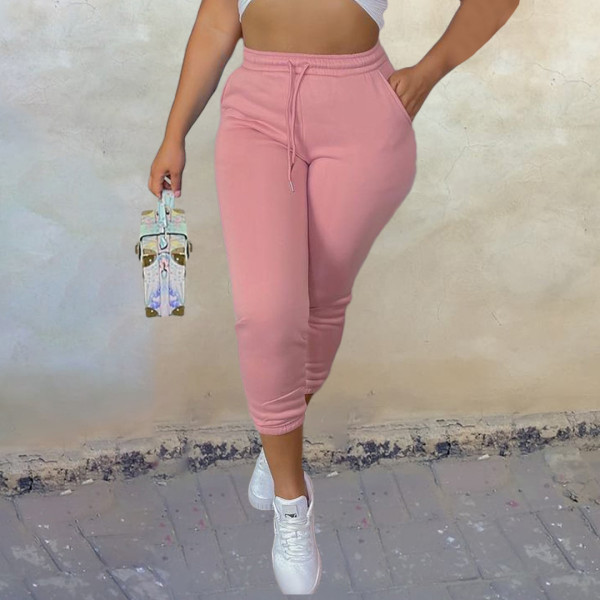 Women's padded sweater fabric, sports and leisure drawstring leggings pants BN205