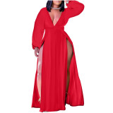 Women's sexy casual style long-sleeved V-neck long-sleeved dress H2296