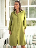 Autumn long solid color shirt loose casual long-sleeved dress TH556