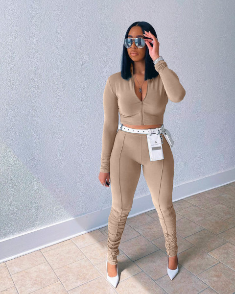 Women's autumn new style long-sleeved pleated pants casual sports suit L266