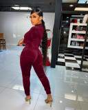 Velvet fabric pocket zipper leisure sports suit L268