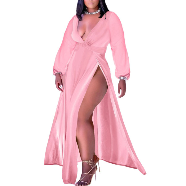 Women's sexy casual style long-sleeved V-neck long-sleeved dress H2296