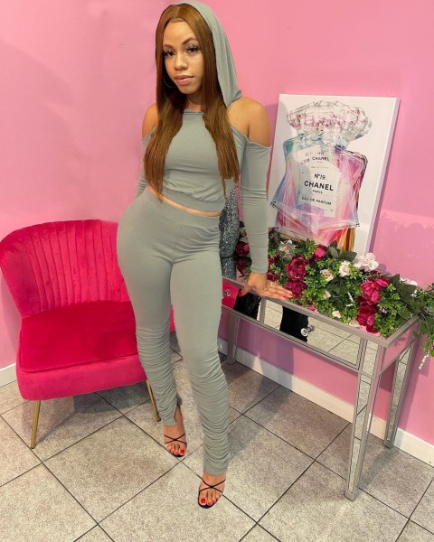 Sexy strappy split pleated trousers hooded suit L21907