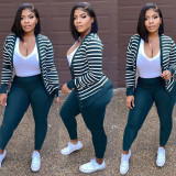 Fashion striped buttoned cardigan trousers two-piece suit AN5230