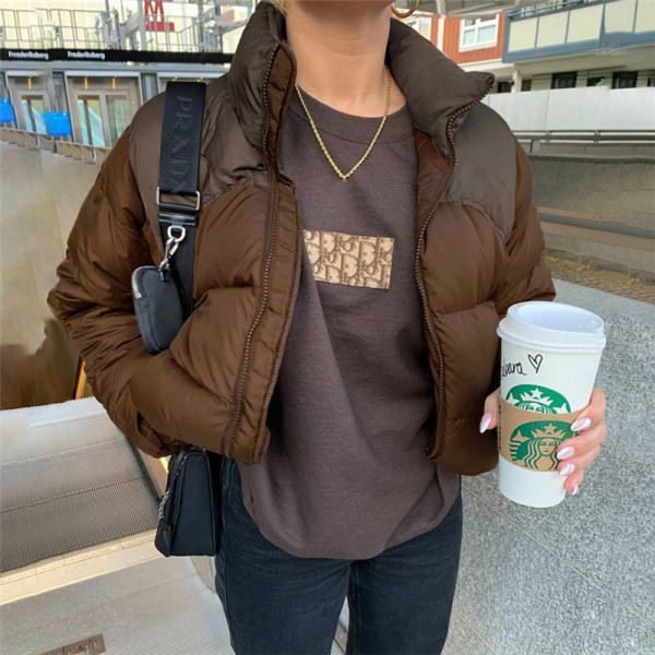 2021 autumn and winter new women's fashion stand-up collar contrast stitching slimming thin street shooting thick padded jacket women K21L06218