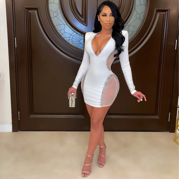 Women's dress, hot diamond, perspective, slim dress SK6016