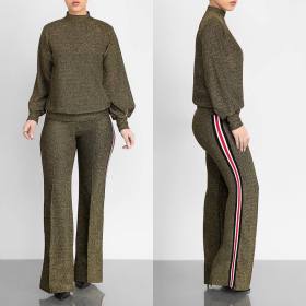 Casual fashion webbing silver silk half high collar 2-piece set OL6025