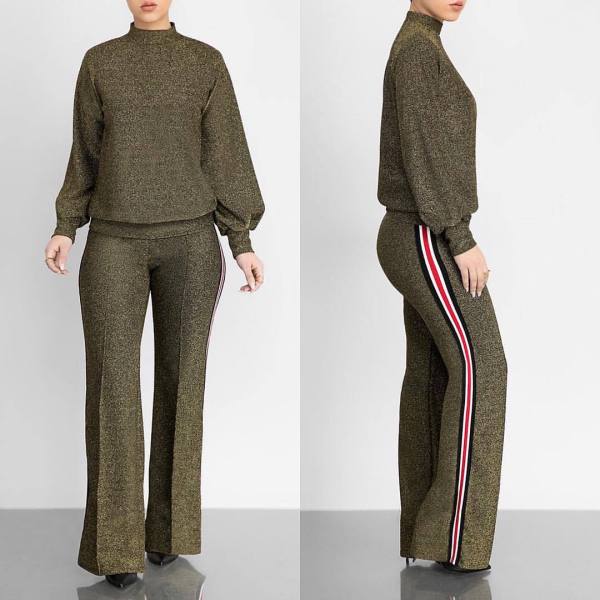 Casual fashion webbing silver silk half high collar 2-piece set OL6025