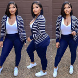 Fashion striped buttoned cardigan trousers two-piece suit AN5230