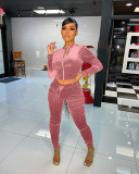 Velvet fabric pocket zipper leisure sports suit L268