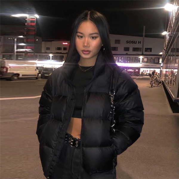 2021 autumn and winter new women's fashion stand-up collar contrast stitching slimming thin street shooting thick padded jacket women K21L06218
