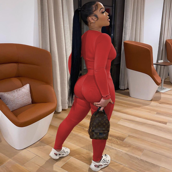 Women's autumn and winter elastic brushed fabric suit sexy U-neck long-sleeved trousers two-piece female W8240-1