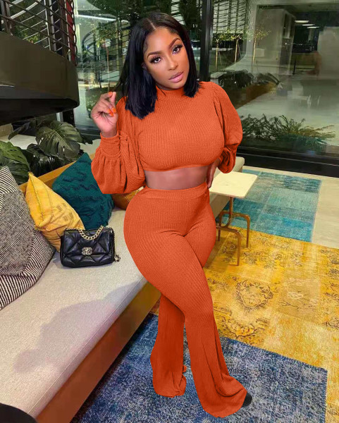 Women's clothing autumn and winter wool knitting lantern sleeve bell bottom trousers suit L270