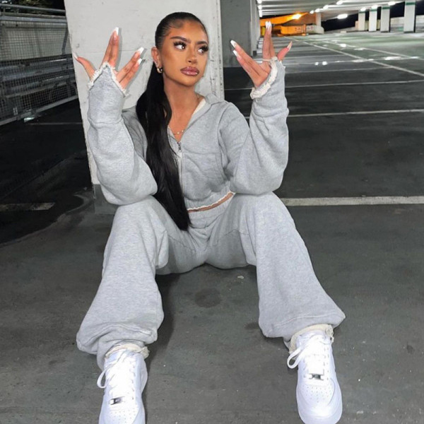 Autumn and winter women's new sexy cropped umbilical waist short sweater casual trouser suit women K21S07451