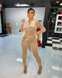 Velvet fabric pocket zipper leisure sports suit L268